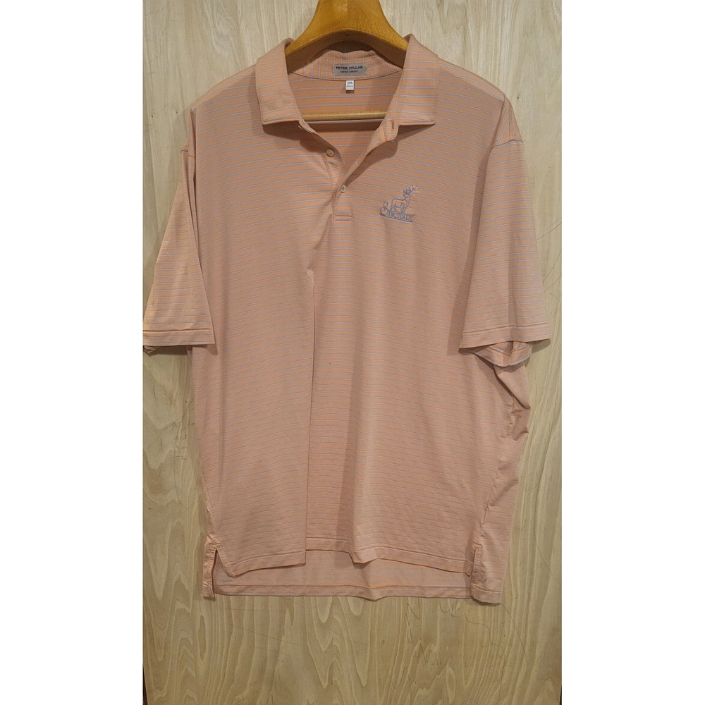 Peter Millar Polo Shirt Orange Stripe With Sanctuary Embroidered. Little Stain.